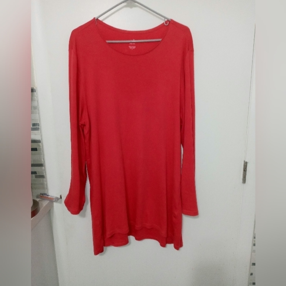J. Jill Perfect pima Long Sleeve.Perfect Trim Tunic Blouse Stretchy Hibiscus